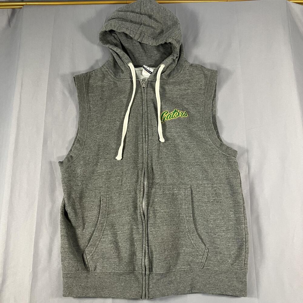 Gators Hoodie Mens XL Gray Zip Up‎ Sleeveless Hooded Vest Sweatshirt Embroidered